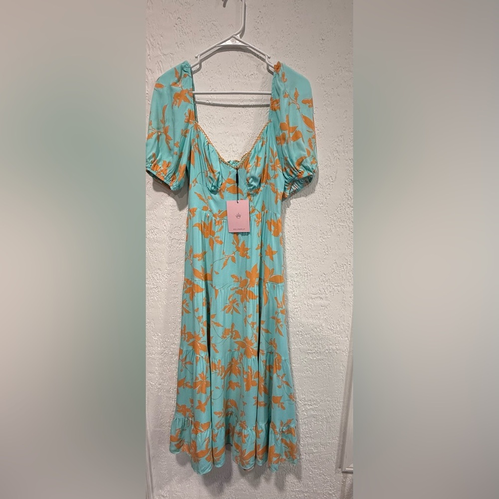 Hello Molly Turquoise and Mustard Floral Midi Dress